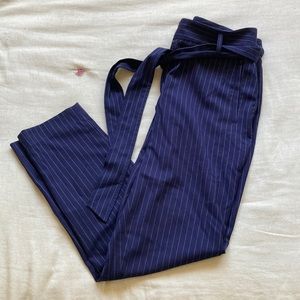 Halogen Navy Blue Pinstripe Paper Bag Pants US 4